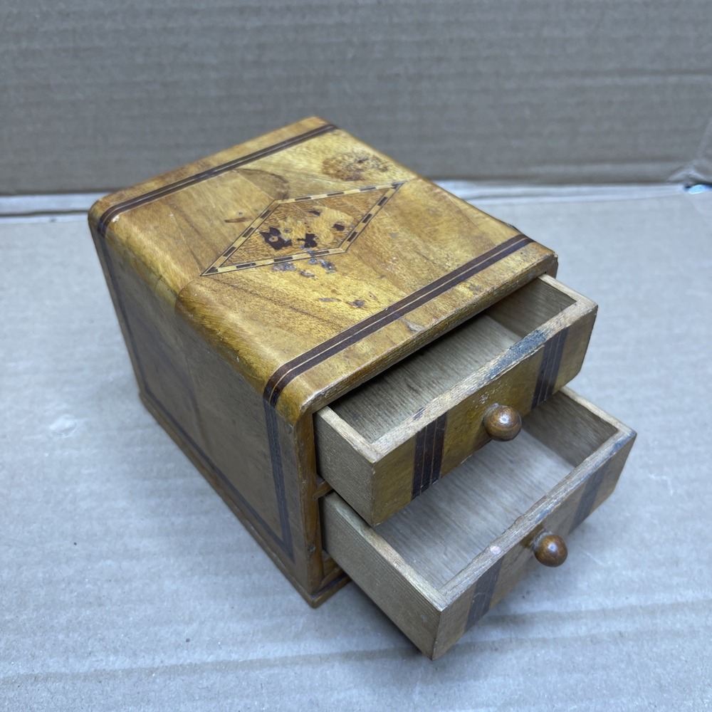 Vtg Scottie Scottish Terrier Marquetry Inlaid Wooden Cigarette Box Japan Drawers